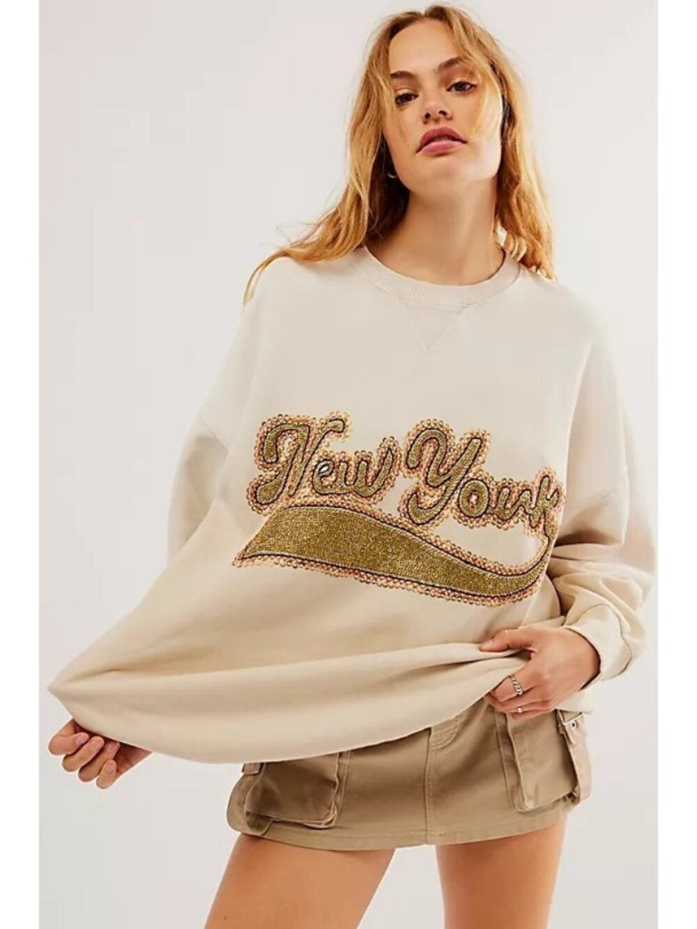 FREE PEOPLE Bali Drifter Sweatshirt Cream /Gold Size XS NWOT